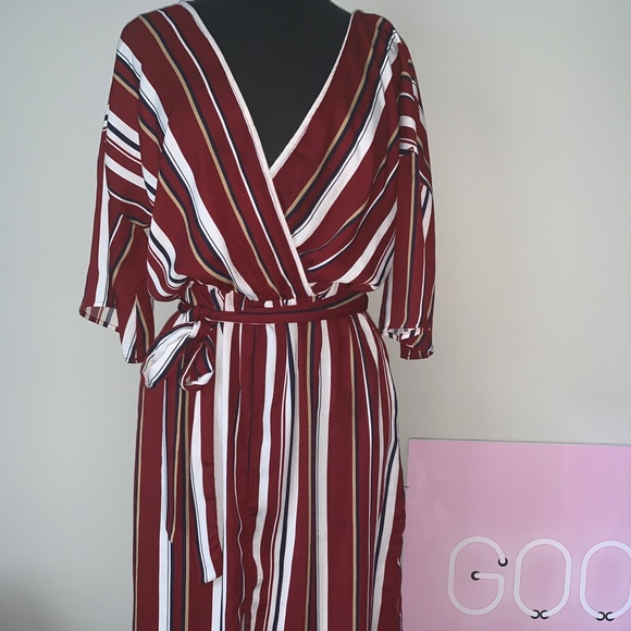 Final Sale Maroon Stripe Wrap Dress - Picture 1 of 4